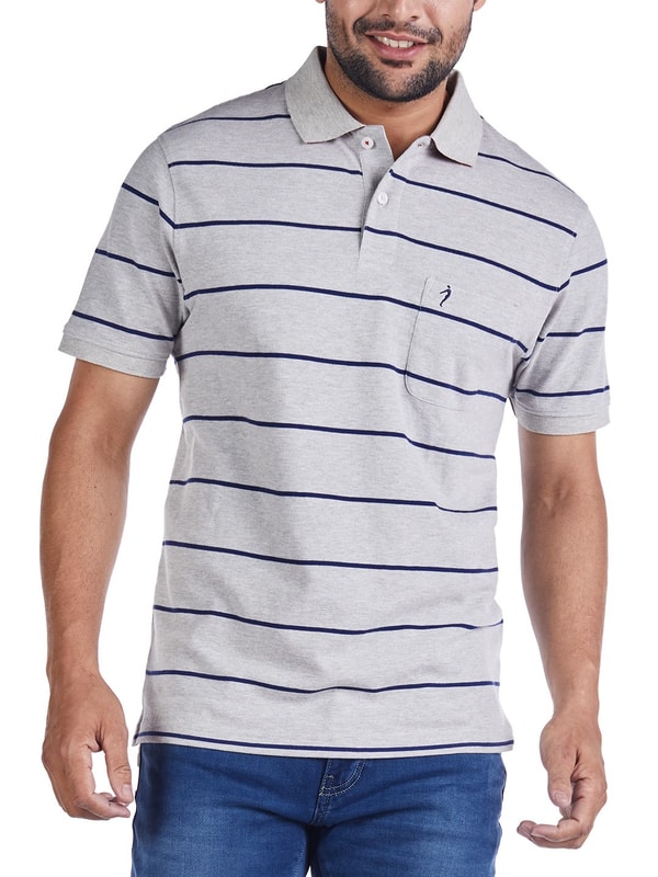 Grey Striped Polo Neck T-Shirt